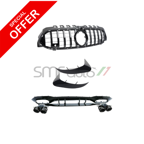 KIT Griglia Panamericana + Diffusore posteriore + Flaps Classe A w177 2019-2022 Pre restyling