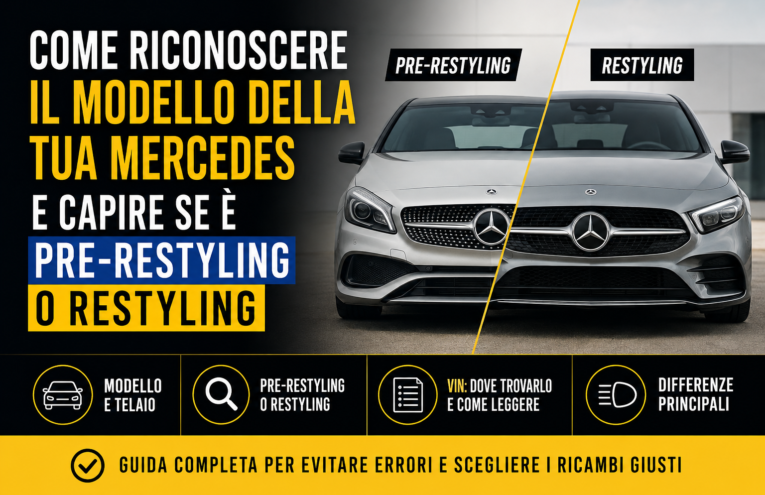 Confronto tra Mercedes pre-restyling e restyling con guida per riconoscere il modello tramite VIN, telaio, fari e griglia.